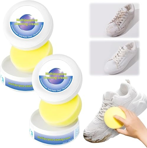 Schuhe Reinigungscreme 2025 – Weiße Sneaker Reinigung & Fleckenentferner, Multifunktionale Schuhcreme für Leder, Wildleder, Canvas & Kunststoff – Tiefenreinigung & Pflege (2 PCS)