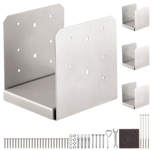 8x 8 Post Base, 4Pcs Stainless Steel Adjustable Post Anchor Bracket (Internal 7.5 x 7.5), Adjustable Post Base for Pavilion Deck Porch Handrail Railing Support Decorative Anchor Plate