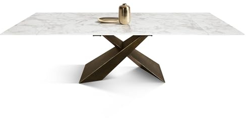 Mar.c.a. Design - Tavolo Effetto Marmo Allungabile 180/260x90x76 cm - Piano in Ceramica e Gambe in Metallo Bronzo - Made in Italy