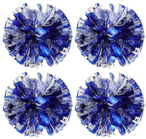 BIUDECO 4 pièces Lot de Pompons de Danse Bleus et Argentés Accessoires de Performance pour Équipes de Cheerleading et Animations Sportives