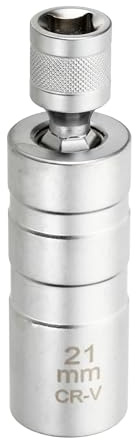 sourcing map 1pcs Spark Plug Socket Set 3/8 Drive 21mm Swivel Magnetic 12 Point Thin Wall Spark Plug Socket with 360 Degree Swivel CR-V Steel, Silver
