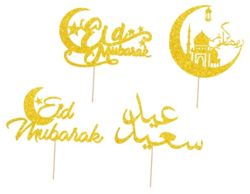 Toddmomy 4 Stück Cupcake Topper aus Papier für Kuchen Muffins Partydekoration Eid Fest Kuchenstecker