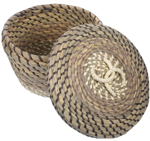 SEWACC Cesto de Basura Tejido Tapa Grande Marrón Cesta de Basura Doméstica de Mimbre Resistente y Práctica para Oficina y Baño de Suelo Multifunción