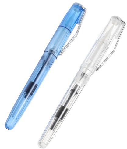 Housoutil Pluma de Caligrafía Recargable Transparente y Azul Pincel de Acuarela Portátil de Punta Blanda para Estudiantes Práctica de Escritura Dibujo y Pintura Pack de 2 Unidades