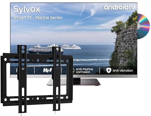 SYLVOX 22 TV pour Bateau & Support TV Réglable, Smart Android 12V Téléviseur - 1080P FHD, Lecteur DVD Intégré, Adaptateur 12V, Large Tension 100-240V, Idéal pour Camping,Voyage,Caravane