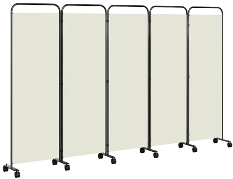 Peviasot Paravent, rumsavdelare vikbar på hjul 5 delar, 284 x 181 cm, väderbeständig paravent för kontor, trädgård, balkong, terrass, inomhus (beige)