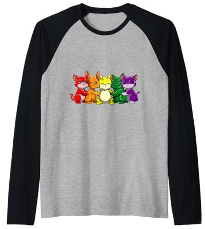 Gatti Gay LGBTQ Carini Arcobaleno Orgoglio Lesbiche Maglia con Maniche Raglan