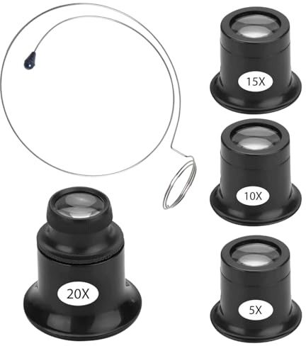4 pièces Loupe d'horloger, Loupe de bijoutier 5x/10x/15x/20x, Loupe portable avec anneau en acier, Oculaire d'horloger, pour montres, bijoux, pièces de monnaie, électricien