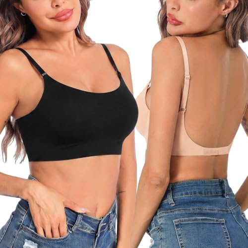 Crewhpo Soutien Gorge Dos Nu Invisible sans Armature Dos Plongeant Confort | Tissu Doux Extensible, Dos Plongeant, Bretelles Fines Croisées, Finition Discrète, Robes Dos Nu Cols Bas