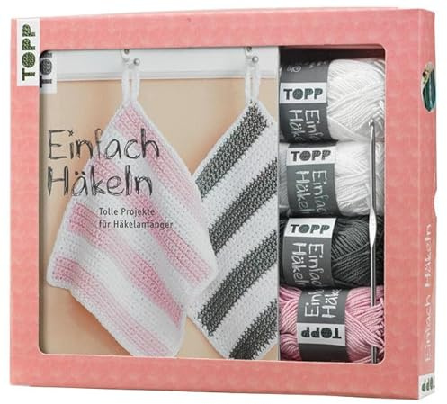 Kreativ-Set Einfach Häkeln: Buch mit Häkelgrundlagen und einfachen Anleitungen und Material für 2 Topflappen: 105g Garn in 3 Farben und Häkelnadel (Buch plus Material)