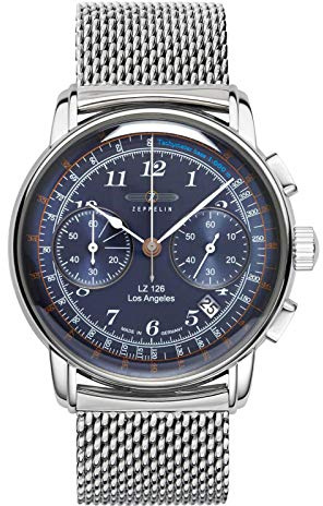 Zeppelin Herrenuhr mit Milanaiseband Serie LZ126 Los Angeles Chronograph Datum 7614M-3