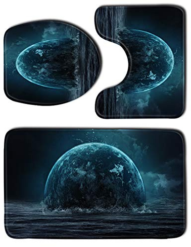 JMAHM Badezimmer Matten 3 Stück Badematten Set rutschfeste Podest Matte Wc-sitzbezug Mat (Blau)