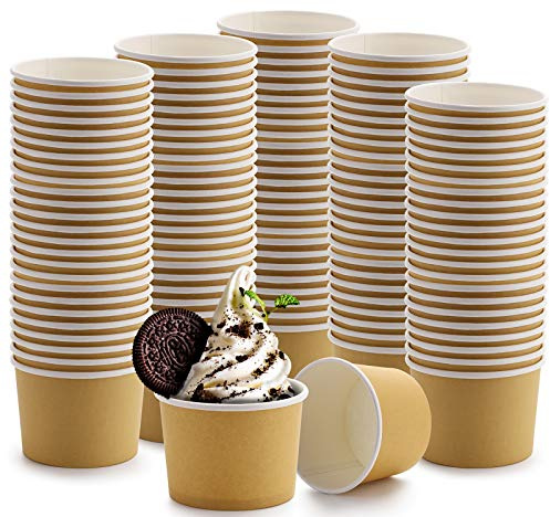 Lawei 100 Pack Paper Ice Cream Cups - 8 Oz Disposable Paper Dessert Bowls for Hot and Cold Food, Soup, Sundae, Frozen Yogurt
