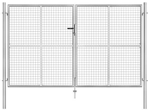 vidaXL Gartentor Gartentür Zauntor Gartenpforte Zauntür Hoftor Gartenzaun Tor Doppeltor Flügeltor Doppelflügeltor Verzinkter Stahl 306x200cm Silbern