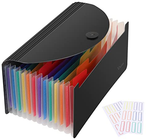 Uquelic Mini-Akkordeon-Organizer – 13 Fächer, erweiterbare Gutscheinaufbewahrung, Kunststoff, Quittungsmappe, Dokumententasche für Rechnungen, Gutscheine, Steuerbelege (25,4 x 12,7 cm) (schwarz)