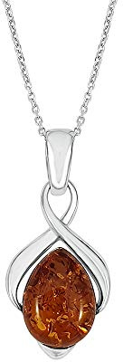 Kiara Jewellery Collier avec pendentif infini en argent sterling 925 et ambre marron sur chaîne en argent sterling de 45,7 cm., Argent sterling, Ambre