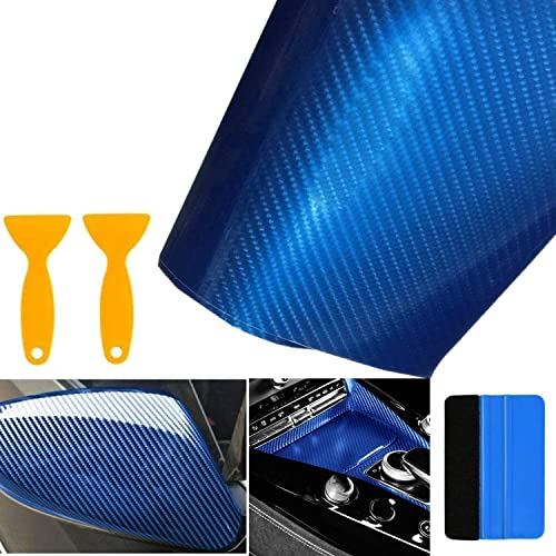 bangminda Autofolie Carbon Folie 6D Auto Folie Selbstklebende Kohlefaser-Vinylfolie, Wasserdichter Autoaufkleber mit Kunststoffschabern für Auto Computer Motorrad Möbel (Blau, 300x30 cm)