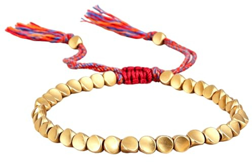 LOVFASHI Braccialetto tibetano buddista fatto a mano in cotone intrecciato con perline di rame portafortuna