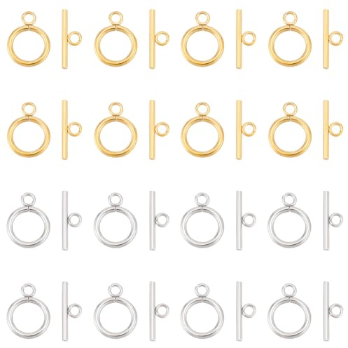 UNICRAFTALE 30 Sets 2 Farben Hebelhaken 304 Ringhebelverbinder aus vergoldetem Edelstahl und Edelstahl Farbe IQ Hebelhaken und T-Clips für die Schmuckherstellung