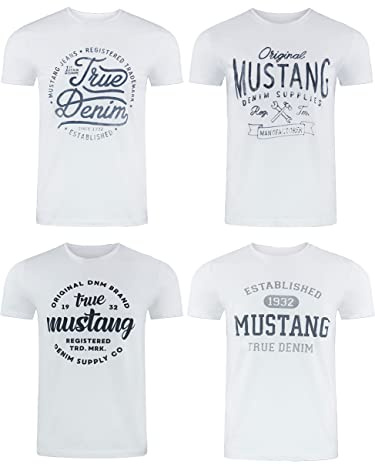 MUSTANG Tshirt Herren Baumwolle Regular Fit 4er Pack Set Rundhals Kurzarm Sommer Tee Shirt Logoprint Schwarz Weiß Grau Blau Grün S M L XL XXL 3XL 4XL 5XL 6XL