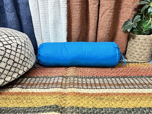 Saffron Handcrafts Baumwolle 240 TC – Nackenrolle, abnehmbarer Bezug für Nackenrolle, Beinablage, Yoga-Übung, Meditation, Bett, Sofa, Couch (Türkisblau, 20 x 60 cm)