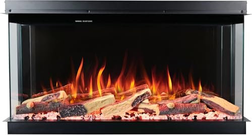 AFLAMO Superb-Chimenea insertable eléctrica-Tecnología LED de bajo Consumo-Mando a Distancia-Llama Regulable-Horno trilateral-Potencia calorífica (750-1500W) ((104x58x32))