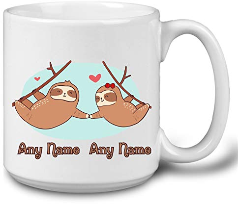 Sloth Couple Gifts Mug - Personalised Jumbo 20oz Mug Cup with Names - Birthday Christmas Valentines Gifts Idea for Him and Her