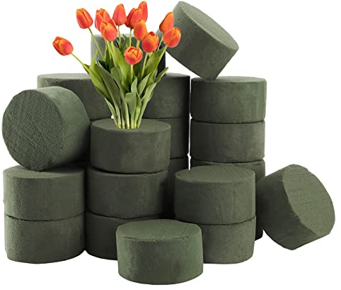 ZOOFOX 24 Pieces Round Cylinder Floral Foams, 7.5 x 4cm Dry and Wet Floral Foam Ideal for Fresh and Artificial Flowers, 3 Florist Foam Crafts for Room Decor, Wedding, Holiday, Party Decoration