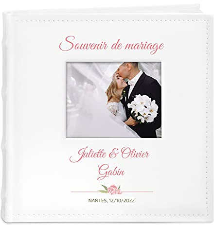 Maverton Album photos à pochettes, Album Photo personnalisé avec une poche | Fenetre Ouvrable sur la couverture, Cadeau mariage, Cadeau personnalisé, Livre photo pour mariage, Cadeau Noel, souvenir