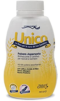 Unico Polvere Aspersoria - PER RINFRESCARE ED ASCIUGARE LA PELLE DEL BAMBINO DOPO IL BAGNETTO - Rinfrescante e lenitiva, con Latte ed Amido di Riso. 150G