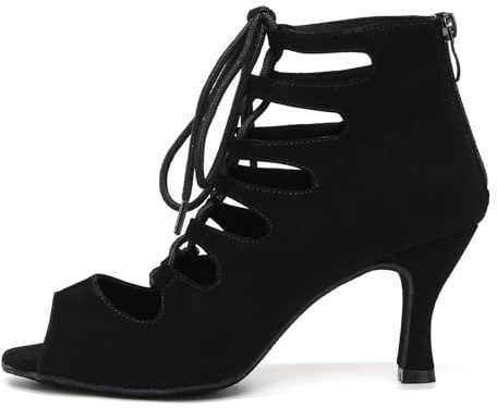 RUYBOZRY Botas de Baile Latino Mujer Botines Punta Abierta con Cordones Zapatos de Baile de Salon,Modelo YCL456