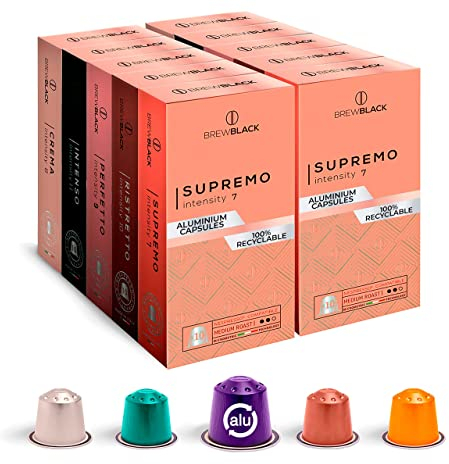 BrewBlack Variety Pack - 100 Aluminium Coffee Pods Compatible with Nespresso Original line - Medium & Dark Roast Coffee Capsules Made in Italy