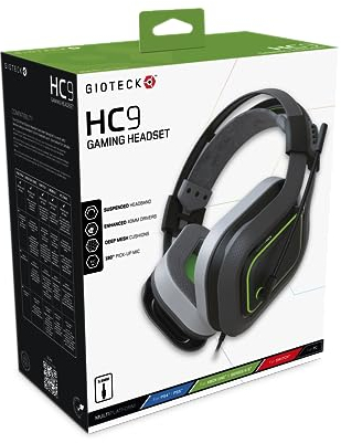 Gioteck HC9 Wired Stereo Over Ear Headset for Xbox Series X/S, PS5/PS4, Switch, PC - Grey & Green - Extreme Comfort - Immersive Sound