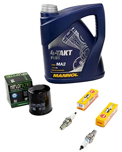 Wartungspaket Öl 4L + Ölfilter + Zündkerzen für Kawasa ki VN 800 VN800 Baujahr 1995-2006