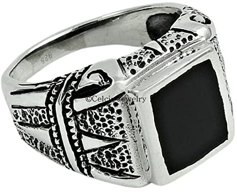 anillo piedra preciosa de ónix negro natural, plata de ley 925, anillo sello para hombre, anillo promesa árabe, anillo propuesta, regalos de boda para hombre, regalos de cumpleaños únicos para papá