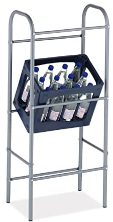 Relaxdays Getränkekistenregal, HxBxT 116 x 50 x 32 cm, Getränkekistenständer für 3 Kisten, Stahl, Bierkistenregal, grau