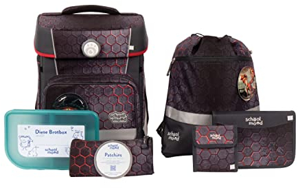 SCHOOL-MOOD - Schulranzen Set Drache, 7-teilig - Hero Maxx Air+ - inkl. Zubehör - ergonomischer Schulranzen Jungen & Mädchen - Schultasche für Kinder in der 1. bis 4. Klasse Mika (Drache)