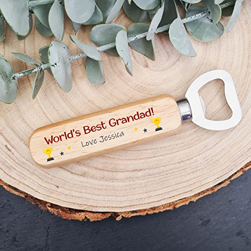 Personalised Wooden Bottle Opener - Custom Printed Beer Bottle Opener with Names and Messages - Gift for Dads and Grandads for Birthday Or Christmas. (World's Best)