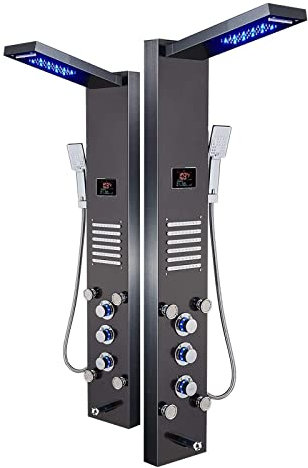 2023 New Rain Waterfall Shower Head Rain Massage System with Body Jets Stainless Steel Bathroom Shower Panel Tower System LED Shower Panel (Color : 2, Size : R)