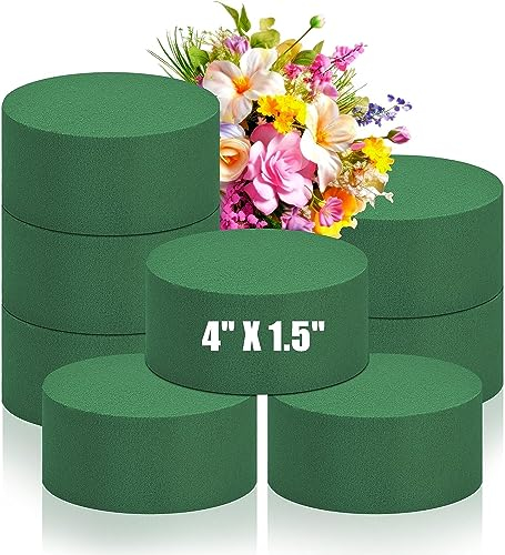 8Pcs Round Floral Foam Blocks, Each Block 4 X 1.5 Green Wet Dry Flower Foam for Fresh and Artificial Flowers, Plant Foam Wedding for Garden Decor DIY Craft, Party Decoration, Flower Arrangements