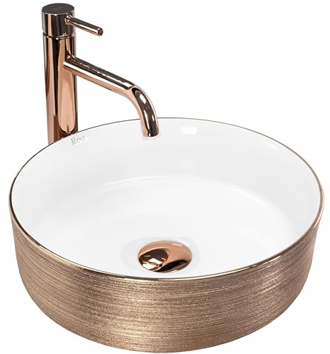 Rea Lavabo sobre encimera Sami Brush Rose Gold Lavabo de baño 360 x 360 x 115 mm Cerámica (oro rosa/blanco)