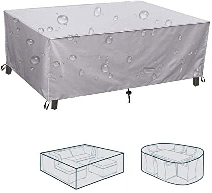 LSYALUCK Garden Furniture Covers, 350x250x90cm Garden Table Cover Protective Cover Garden Outdoor Furniture Set Cover Waterproof Windproof Anti-UV 420D Heavy Duty Oxford Garden Table Cover