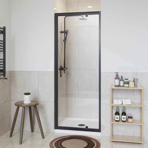 NRG 700mm Black Bathroom Shower Enclosures Pivot Door 6mm Safety Glass