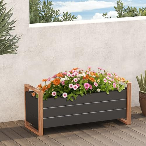 Grand patio Raised Bed for Garden, Raised Planter with Metall, Weather-Resistant, Easy to Assemble, Raised Planter Bed with Drainage Holes for Vegetables, Flowers, Fruits (100×38×44cm)