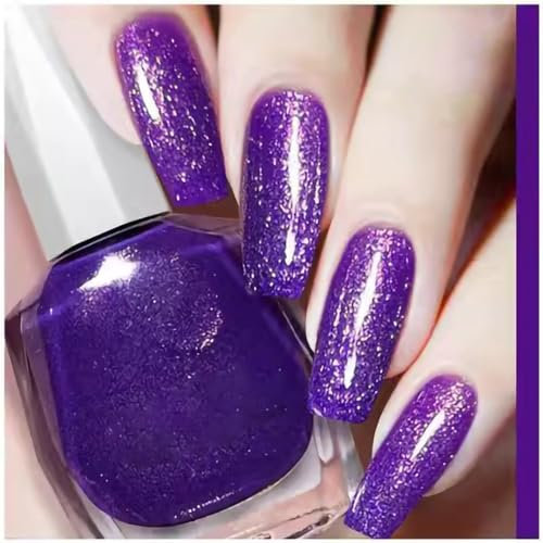 Glitter Nail Polish, Purple Nail Varnish, Diamond Glitter Quick Dry Nail Polish No UV Lamp Curing, Long Lasting, Chip Resistant, Non-Toxic, Quick Drying, Salon Manicure, At Home Manicure (16#Purple)