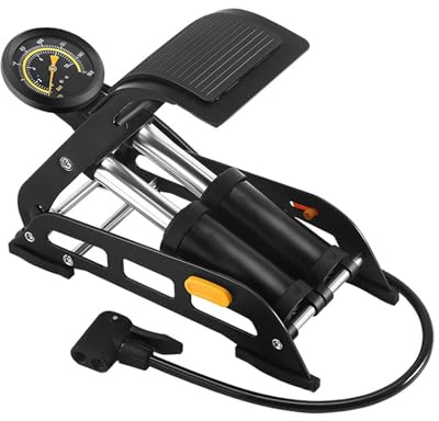 Dickly Bike Floor Pump Foot Air Pump Heavy Duty Double Cylinder High Pressure Pedal Inflator Foot Pump Inflator for Motorcycles, Black Dial