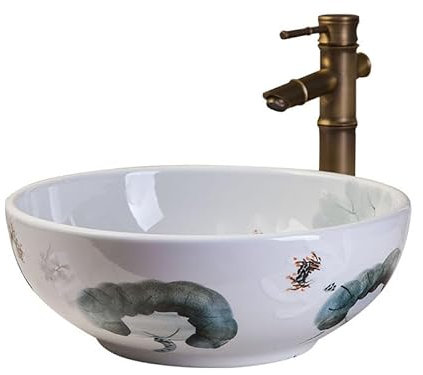 Tu Ye Vasque à Poser, Évier de Cuisine Art Vasque à Poser Ronde Rétro Lavabo Salle de Bain Lavabo en céramique Maison Créative Salle de Bain Lavabo de Ferme