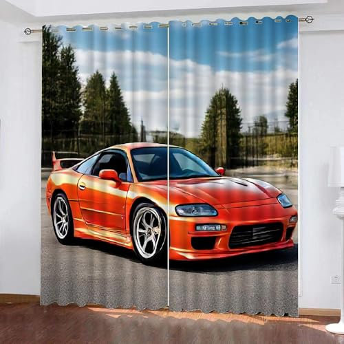 Auto Gardinen Motiv Schwarz Rot Sportwagen 2 Stück H 100Cm X B 70Cm, Vorhang Blickdicht Ösen Kurz,Verdunklungsvorhänge Kinderzimmer Mädchen Jungen,Kinder Vorhang Verdunkelung Für Schlafzimmer,A4