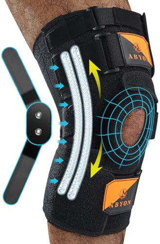 ABYON Genouillere Ligamentaire Genou, Charnières et Ressorts Double Renfort Stabilisateurs Latéraux, Soutien pour Déchirures du Ménisque, MCL/ACL, Genouillère Réglable pour Hommes Femmes (XXL)