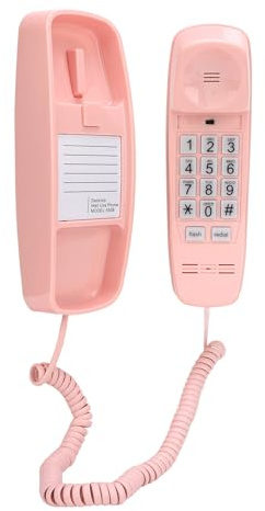 Annadue Sladdtelefon för fast telefon för hemmet, väggtelefon med volymkontroll med stor knapp, seniortelefon för inredning (rosa)